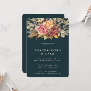 Invitation Élégant Autumnal Floral Frontière Thanksgiving Dîn