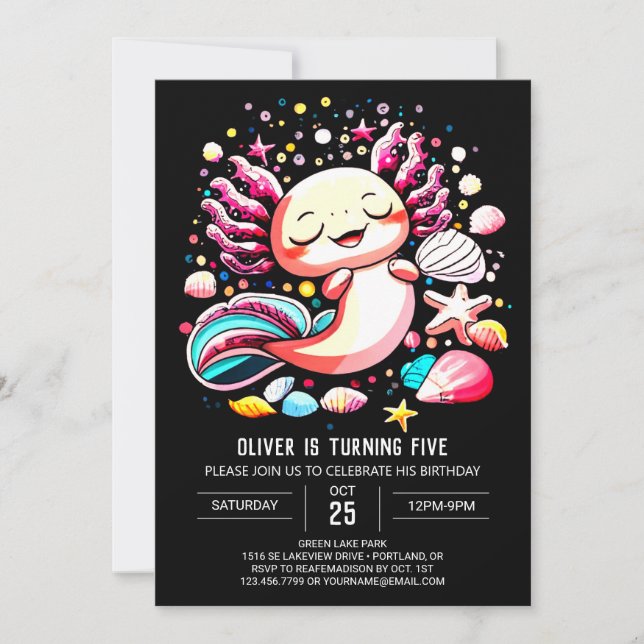 Invitation Elégant Axolotl Editable Anniversaire (Devant)