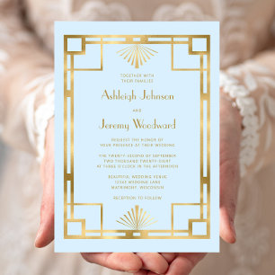 Invitation Elégant Baby Blue Gold Vintage 1920 Déco Mariage