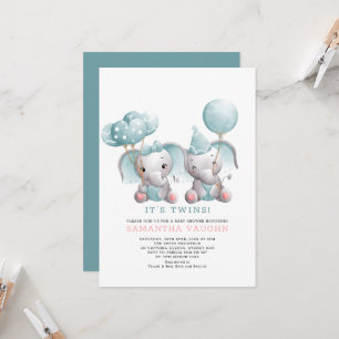Invitation Élégant Baby shower à éléphant jumeau