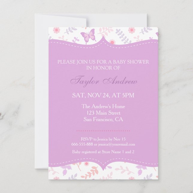 Invitation Élégant Baby shower à papillons à motifs floraux (Devant)