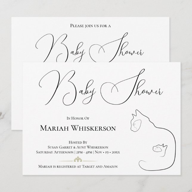 Invitation Elégant Baby shower Amoureux des chats noir et bla (Devant / Derrière)
