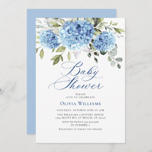 Invitation Elégant Baby shower Aquarelle Bleu Hydrangea