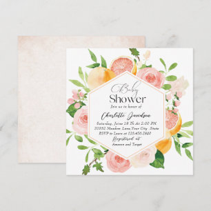 Invitation Elégant Baby shower Aquarelle Citrus rose Fleurs