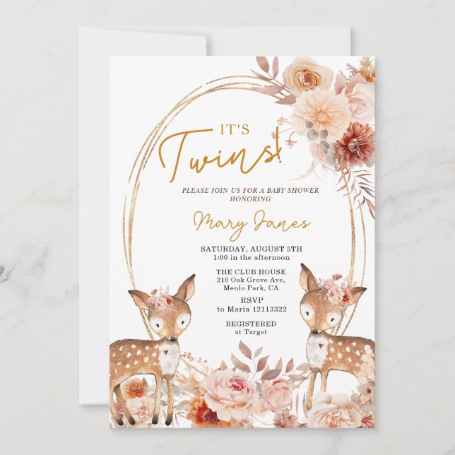 Invitation Elégant Baby shower beige de cerf jumeau ivoire (Devant)