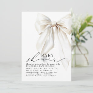 Invitation Elégant Baby shower blanc Bow Chic Cream