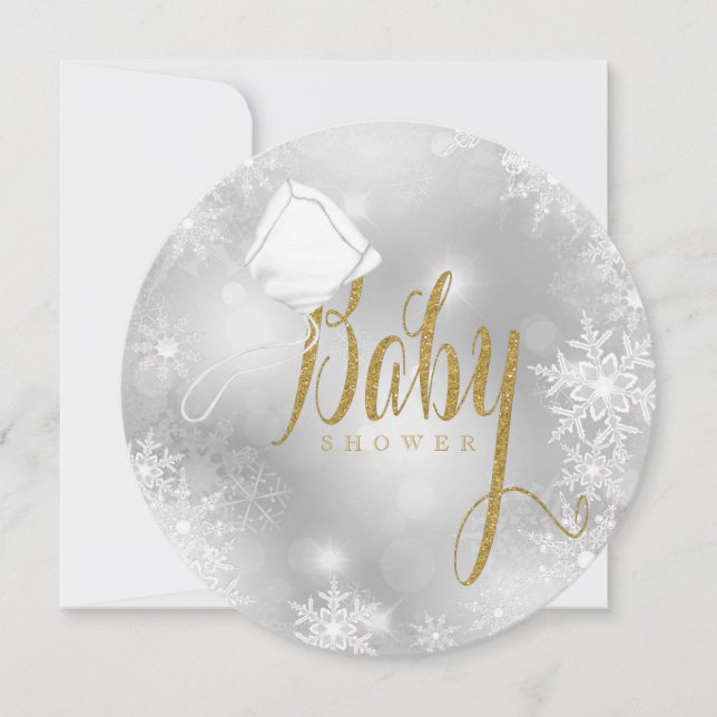 Invitation Élégant Baby shower blanc et or Snowflake (Devant)