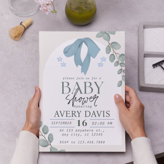 Invitation Elégant Baby shower bleu aquarelle (Créateur téléchargé)