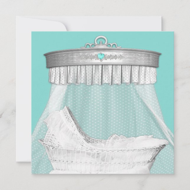 Invitation Elégant Baby shower bleu Turquoise et argent (Devant)