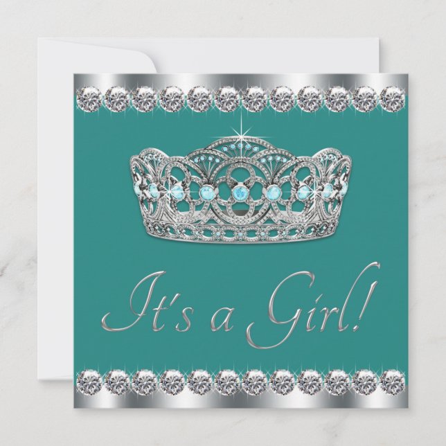 Invitation Elégant Baby shower bleu Turquoise Tiara Jade (Devant)