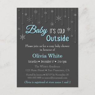 Invitation Élégant Baby shower Blue Winter Snowflake