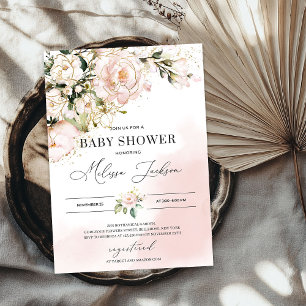 Invitation Elégant baby shower boho rose doux