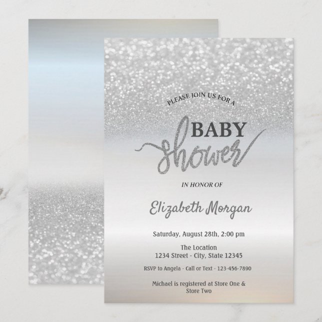 Invitation Elégant Baby shower Bokeh Parties scintillant Arge (Devant / Derrière)