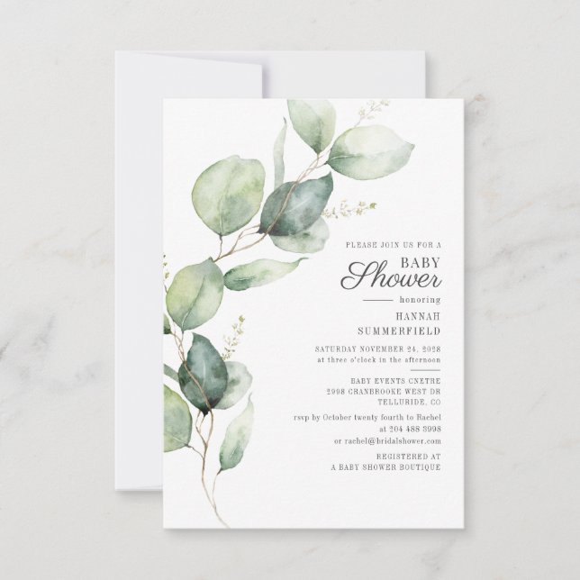 Invitation Elégant Baby shower Botanique Eucalyptus (Devant)