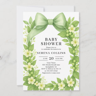 Invitation Élégant Baby shower Botanique Vert Bow
