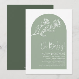 Invitation Elégant Baby shower Botanique Vert Sage