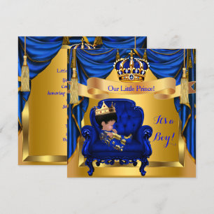 Invitation Elégant Baby shower Boy Prince Royal Blue Gold