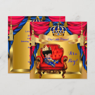 Invitation Elégant Baby shower Boy Prince Royal Blue Red Gold