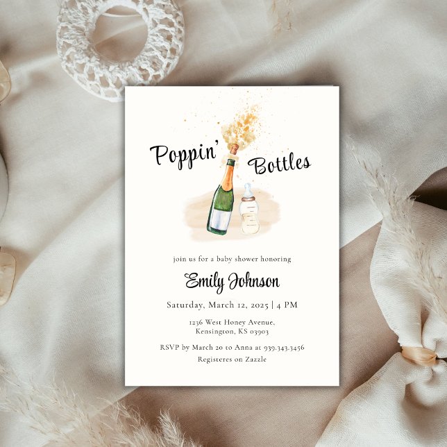 Invitation Elégant Baby shower Champagne Bouteilles Poppin (Elegant Poppin Bottles Champagne Baby Shower Invitation)
