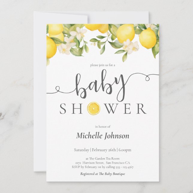 Invitation Elégant Baby shower citron aquarelle (Devant)