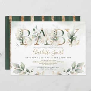 Invitation Elégant Baby shower Citrouille vert verdoyant Or