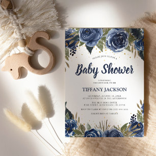 Invitation Elégant Baby shower d'aquarelle bleu Florals