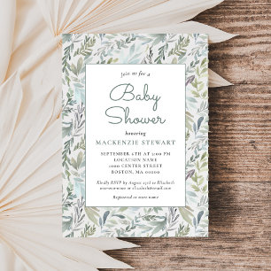 Invitation Elégant Baby shower d'aquarelle botanique