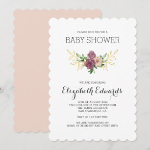 Invitation Elégant Baby shower d'aquarelle Fleur sauvage rust