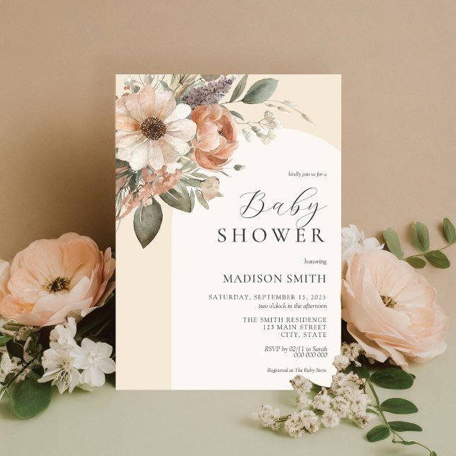 Invitation Elégant Baby shower d'aquarelle Floral Boho (Créateur téléchargé)