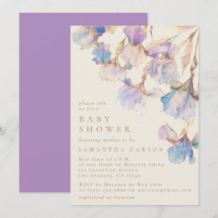 Invitation Elégant Baby shower d'aquarelle florale Iris