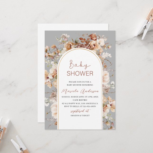 Invitation Elégant Baby shower d'aquarelle neutre (Devant/Arrière en situation)