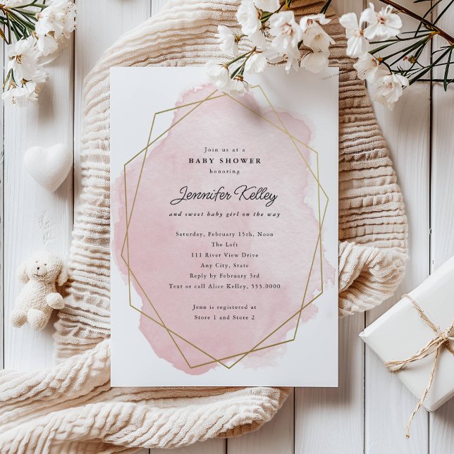 Invitation Elégant Baby shower d'aquarelle rose (Créateur téléchargé)