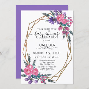 Invitation Elégant Baby shower d'aquarelle rose violet