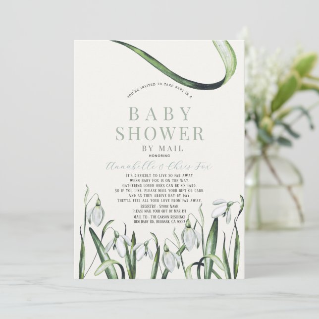 Invitation Elégant Baby shower d'aquarelle Snowdrops par cour (Debout devant)