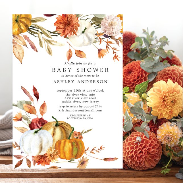 Invitation Élégant Baby shower d'automne fleuri (Créateur téléchargé)