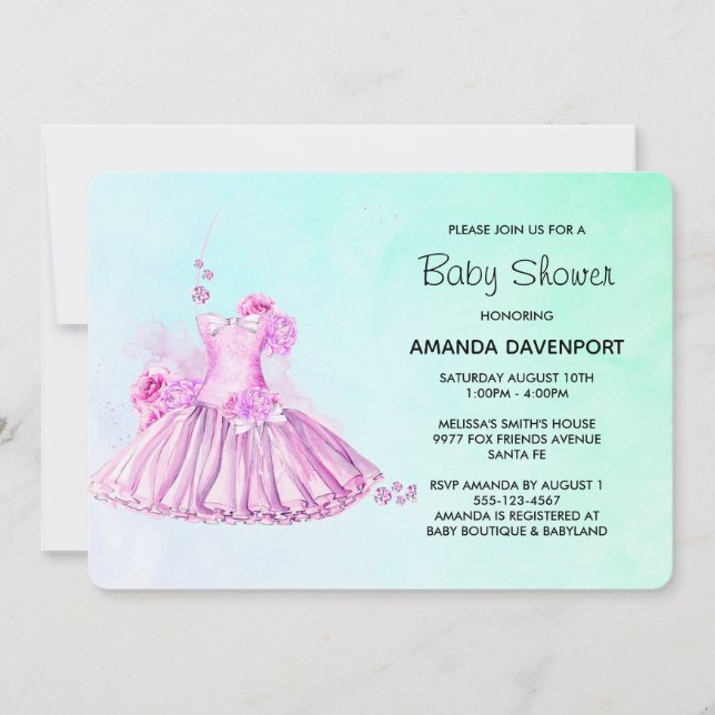 Invitation Élégant Baby shower de ballet rose Aquarelle (Devant)