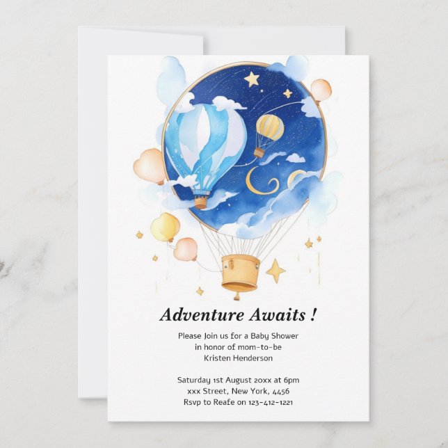 Invitation Élégant Baby shower de ballon céleste (Devant)
