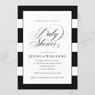 Invitation Élégant Baby shower de bandes noir et blanc