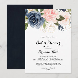 Invitation Élégant Baby shower de calligraphie florale hivern