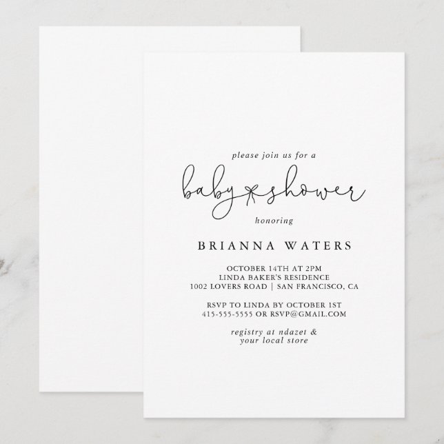 Invitation Élégant Baby shower de calligraphie simple (Devant / Derrière)