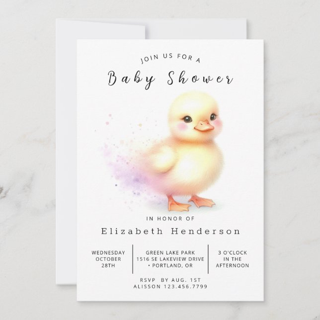 Invitation Élégant Baby shower de canard modifiable (Devant)