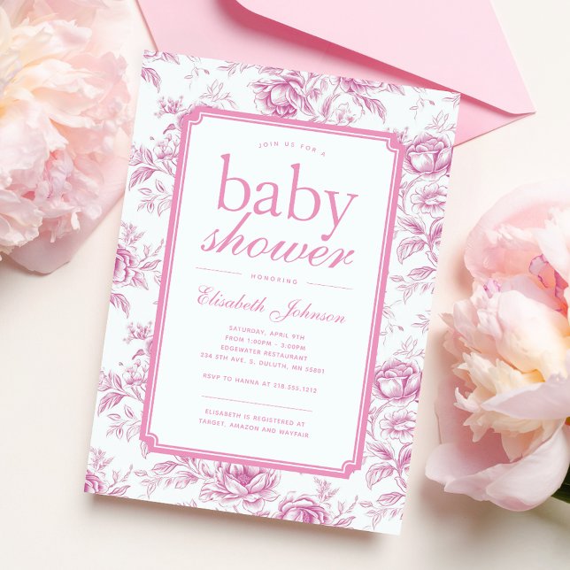 Invitation Elégant Baby shower de Chinoiserie Rose Garden (Créateur téléchargé)