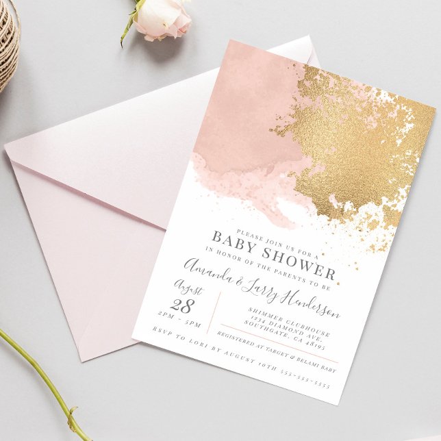 Invitation Elégant Baby shower de couleur blanche et or (Créateur téléchargé)