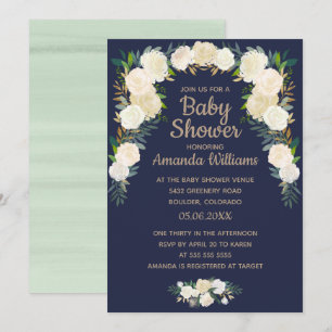 Invitation Elégant Baby shower de couronne bleu floral de la 