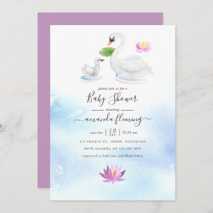 Invitation Elégant Baby shower de cygne et d'aquarelle Lotus
