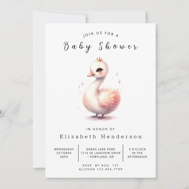 Invitation Élégant Baby shower de cygne imprimable (Devant)