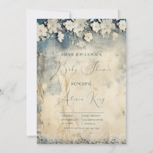 Invitation Elégant Baby shower de dentelle Royal Blue Floral 