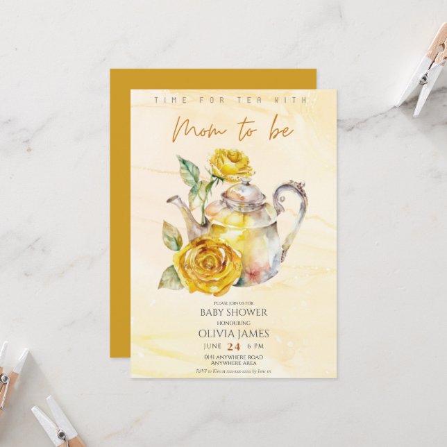Invitation Elégant baby shower de fête du thé Fleur sauvage (Devant/Arrière en situation)