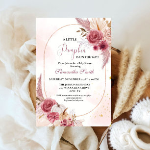 Invitation Elégant Baby shower de fille Citrouille Blue Littl
