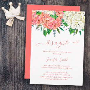 Invitation Élégant Baby shower de fille Hydrangea Botanique